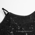 Tops de sangle de spaghetti de la mode inspirée de paillettes sexy